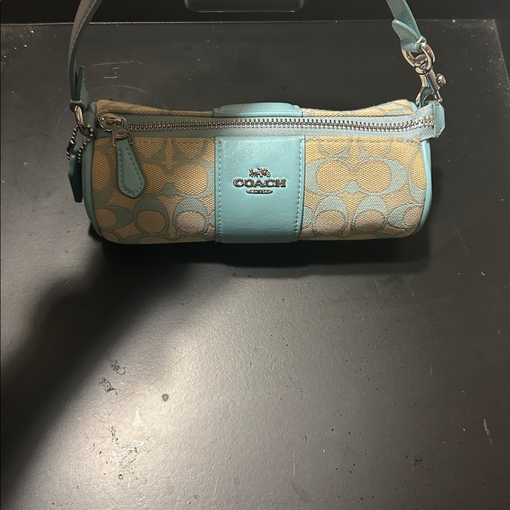 Coach Aqua and Beige Mini Bag